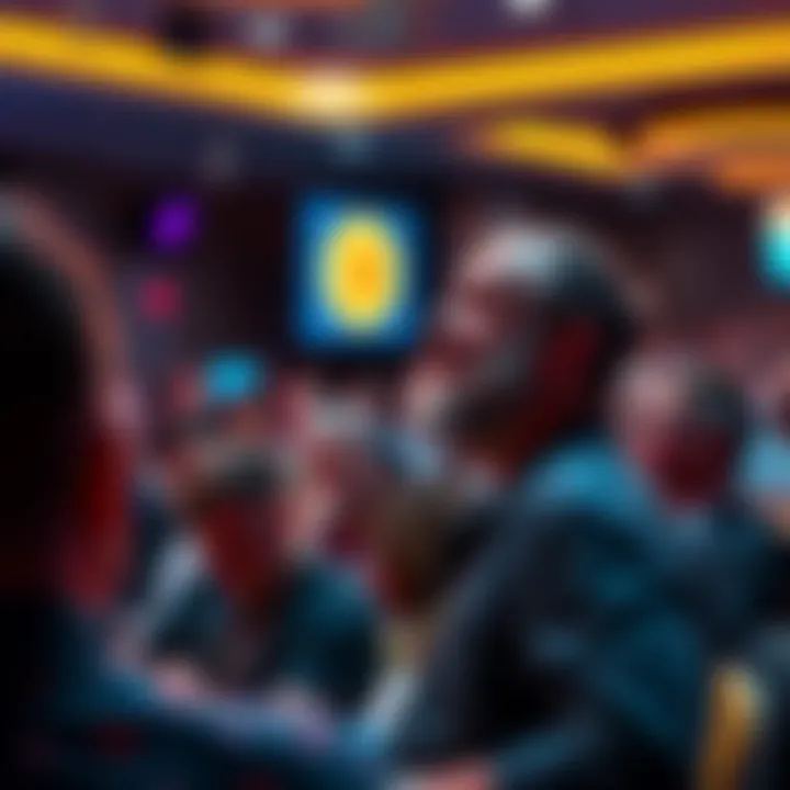 Michael Saylor speaking passionately at a Bitcoin event, with a crowd engaged and listening attentively.