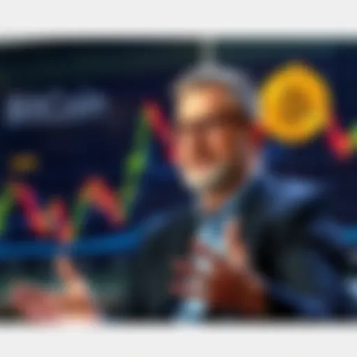 Michael Saylor speaking about Bitcoin's future investment potential with a graph showing price trends in the background.