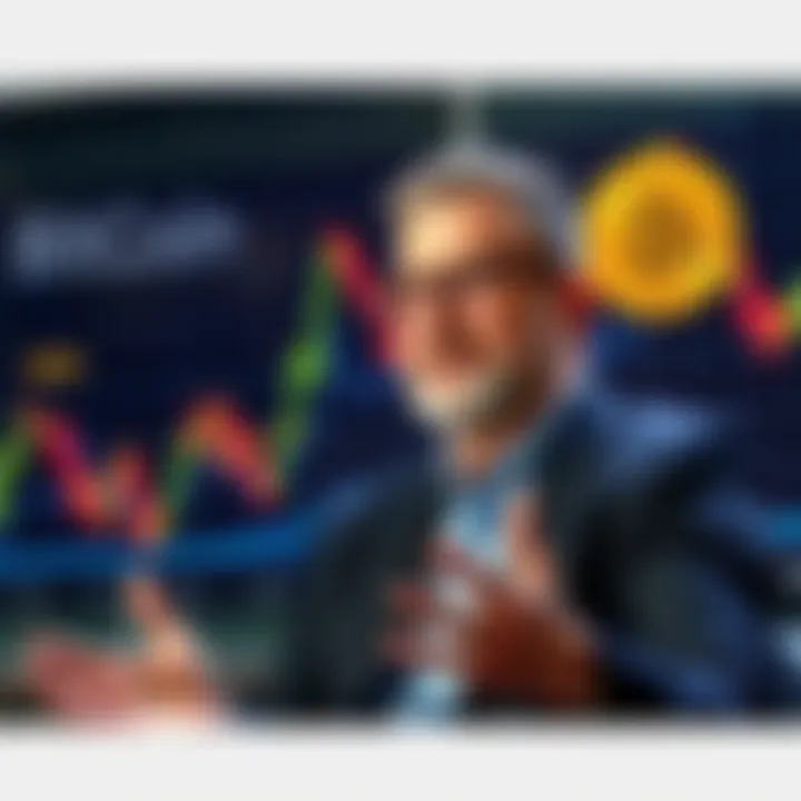 Michael Saylor speaking about Bitcoin's future investment potential with a graph showing price trends in the background.