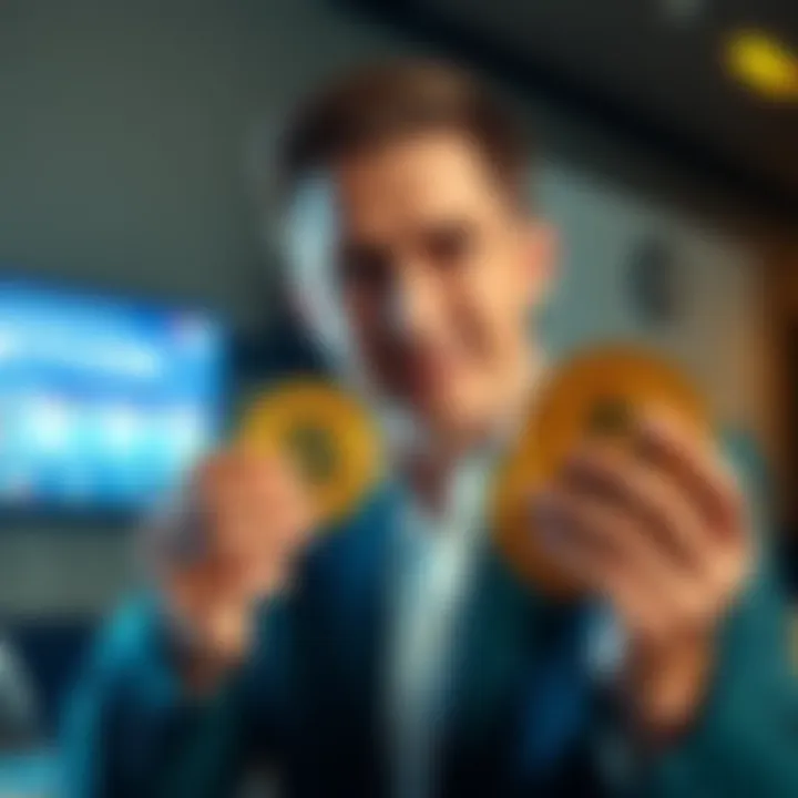 Michael Saylor holding Bitcoin coins while looking confident after recent purchase