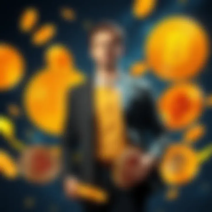 Michael Saylor standing confidently with Bitcoin symbols around him, representing his influence in the cryptocurrency market.