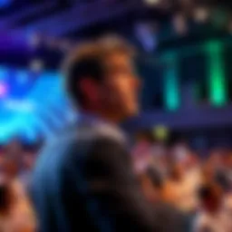 Michael Saylor presenting on stage, with a focused expression, during a cryptocurrency conference, engaging the audience with his ideas.