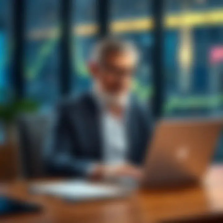 Michael Saylor Sharing Insights Michael Saylor sharing thoughts on cryptocurrency trends at a desk with a laptop