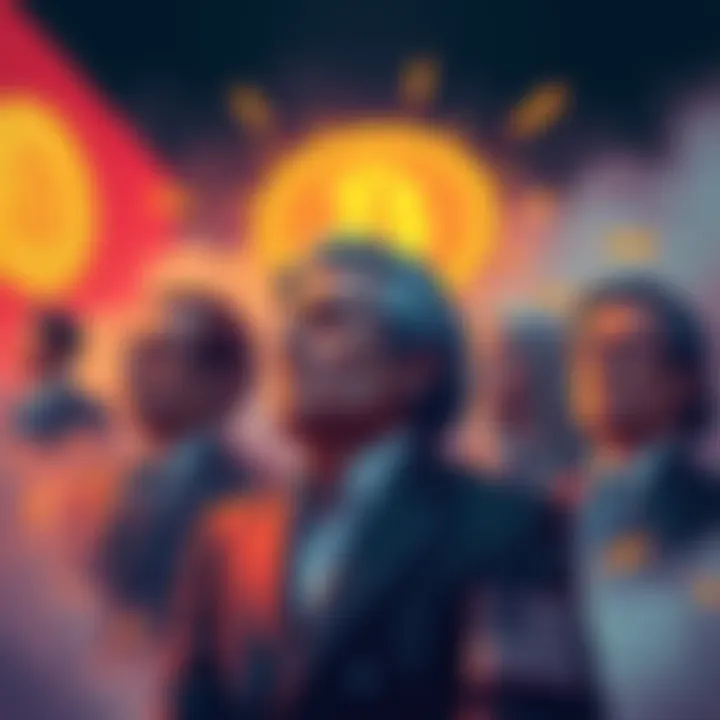 A modern art illustration depicting US millionaires contemplating Bitcoin investments