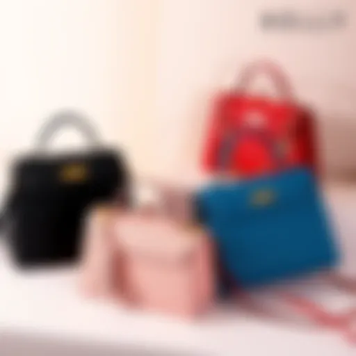 Mini Kelly Casaque in Bleu Indigo/Noir/Rouge H Stylish Mini Kelly Casaque bag in various colors set against a neutral background, showcasing its elegance for weddings.