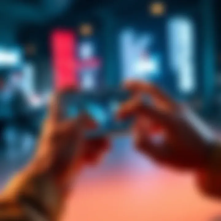 A person holding a smartphone displaying mining software for Kaspa, with a focus on the screen and the user's hands.