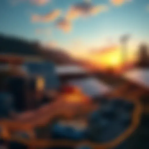 A basic mining setup featuring solar panels and hydroelectric systems in a natural environment