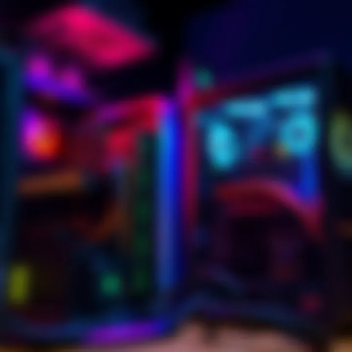 Decoding Mining Equipment A detailed view of a computer setup with mining hardware and gaming components side by side, illustrating the differences between bitcoin mining rigs and gaming computers.