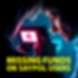 Graphic showing a worried person looking at a digital currency wallet with an alert symbol, representing missing funds on the Exodus platform