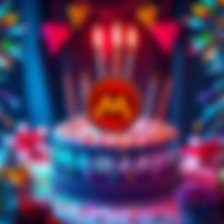 A colorful cake with the Monero logo celebrating its 12th birthday, surrounded by festive decorations