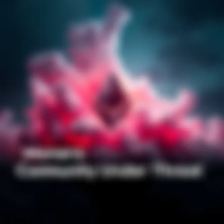 A visual representation of the Monero logo surrounded by dark clouds symbolizing attacks and challenges, with concerned community members in the background.