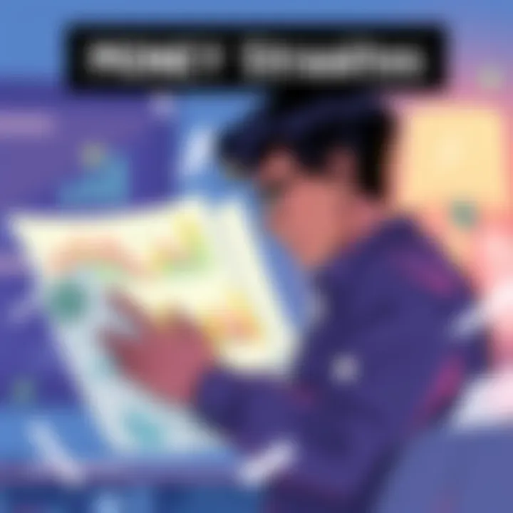 Illustration of a person reviewing a financial plan with charts and money symbols, looking focused on improving their finances.