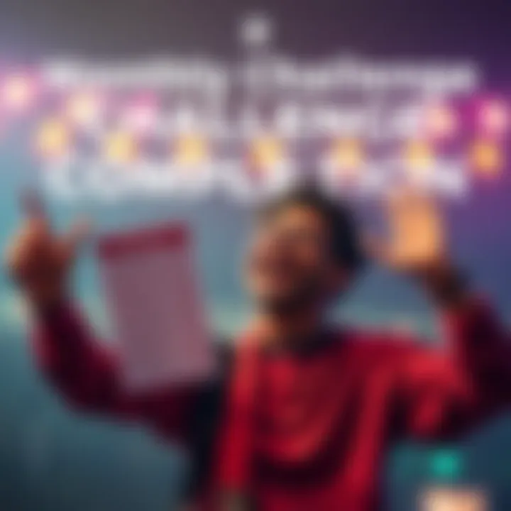 A person celebrating the completion of a monthly challenge, showing a checklist with completed tasks and a positive expression.