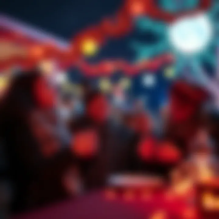 A group of people celebrating Moonvember, surrounded by decorations and lights, smiling and engaging in activities.