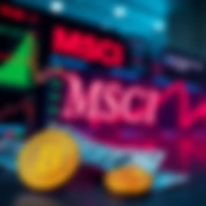 MSCI Review Impact on Investments A graphic representation of the MSCI logo with a downward trend line indicating potential market impacts, alongside symbols of Bitcoin and cash.