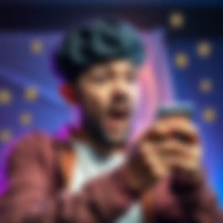Musician Losing Savings A musician looking shocked and distressed while holding a phone, with a visual of digital currency symbols fading away in the background.