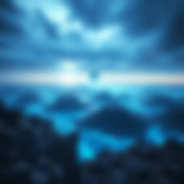 A panoramic view capturing the enigmatic blue zone, revealing its mesmerizing colors and unique landscape.