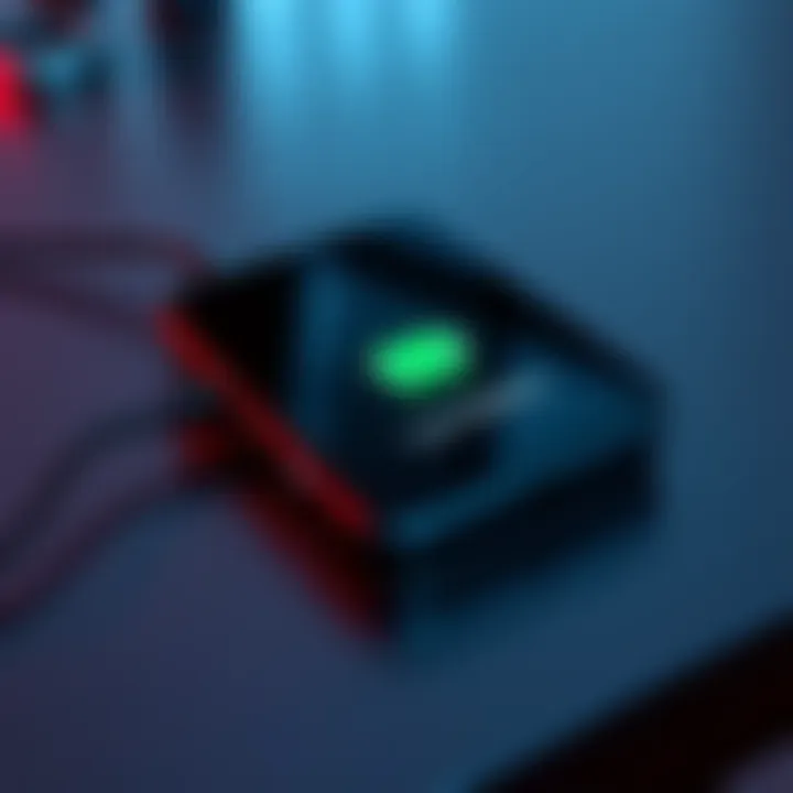 A Nano X device connected to a charging cable, showing a low battery warning on the screen