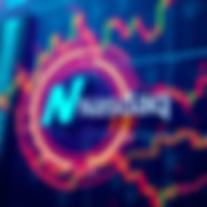 Representation of Nasdaq and Kraken logos merging with a digital stock chart in the background