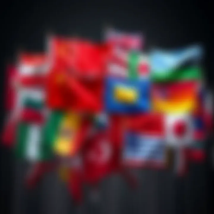 Flags of Different Countries A variety of national flags representing different countries arranged together, symbolizing global identity and belonging.