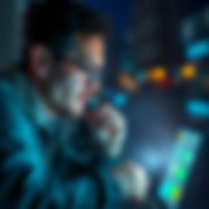 A user contemplating financial barriers with Revolut, depicting a mix of emotions and determination while looking at a laptop screen