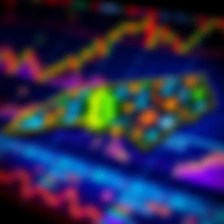 Illustration of North Carolina state outline with digital cryptocurrency symbols integrated into financial charts.