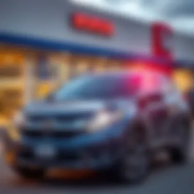 New Honda CR-V for Sale A brand new Honda CR-V parked outside a dealership with a clear price tag displayed on the windshield.