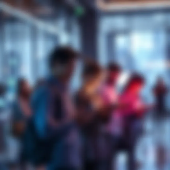 A group of people using innovative gadgets in a modern setting, showcasing practical applications of new technologies.