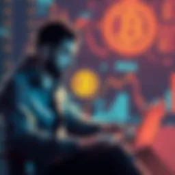 A new bitcoiner looking at Kaspa's technology on a laptop, with Bitcoin graphics in the background