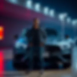 A person stands next to their new car after selling their Ethereum investment, smiling with excitement.