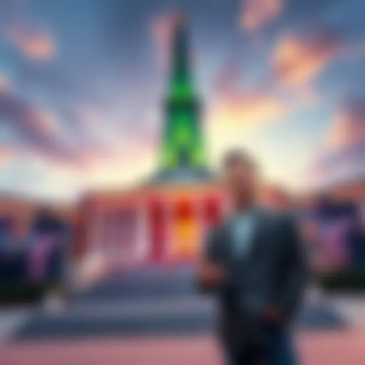 A spokesperson for the new landmark stands in front of the landmark, addressing the community with a smile.