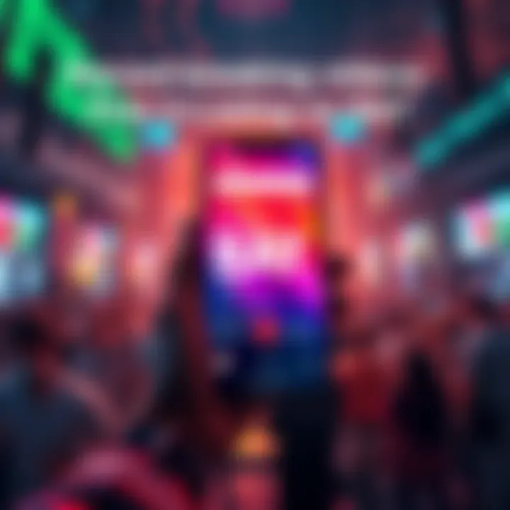 A celebratory scene featuring a person holding a smartphone displaying the BAT platform with a vibrant playlist, symbolizing record-breaking videos and user engagement.