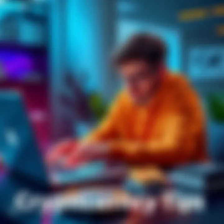 A beginner learning about cryptocurrency payments and seed phrase security, with a laptop and digital wallet icons