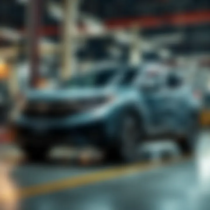 A sleek next-generation CR-V prototype parked at a manufacturing facility, showcasing its modern design and features.