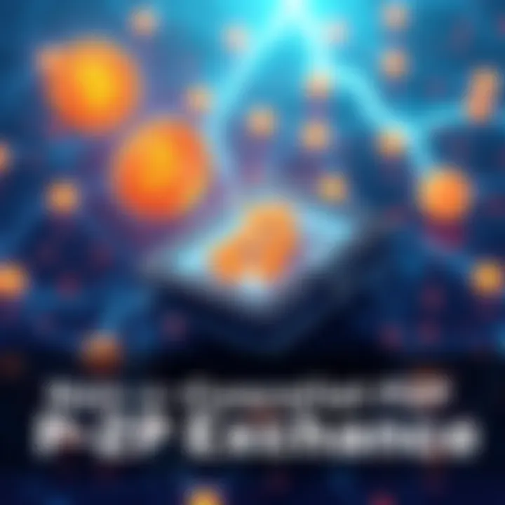 Illustration of a digital wallet connected to a peer-to-peer Bitcoin exchange platform with Lightning Network symbols