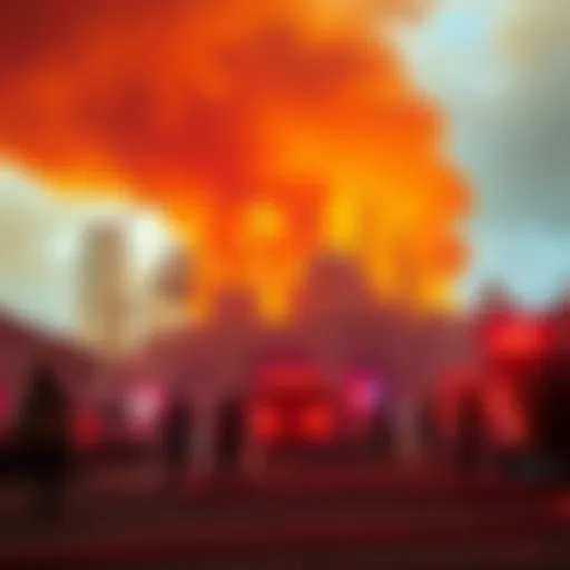 The aftermath of a fire in North Hollywood, showing smoke and emergency crews at the site