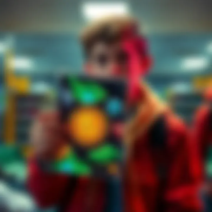 Nostalgic High School Scene A high school student holding a sheet of acid with Bitcoin graphic in the background, symbolizing a past venture into cryptocurrency and drugs.