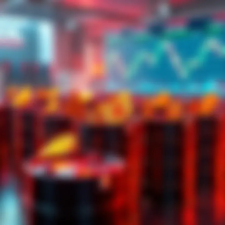 Oil barrels with price charts and digital assets, representing increased oil trading activity on a platform