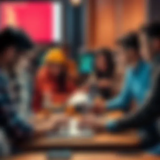 A group of diverse builders collaborating on projects during an online hackathon, with a laptop and coding notes visible.