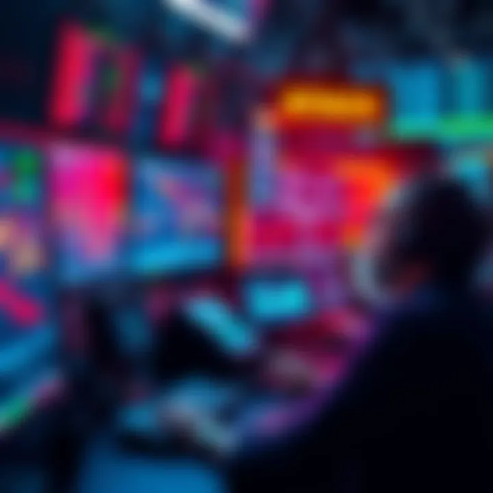 Options Trading and 24-Hour Access A trader analyzing stock charts on multiple screens during the night, showcasing 24-hour trading.