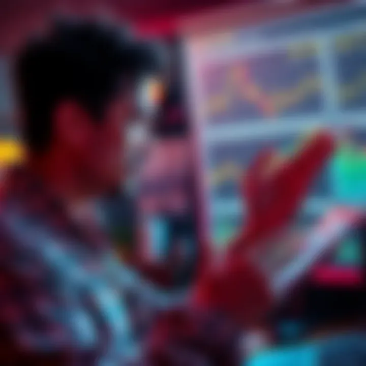 Outspoken crypto enthusiast A self-proclaimed DCA maxi passionately discussing dollar-cost averaging strategies in a crypto forum, with charts and graphs in the background.