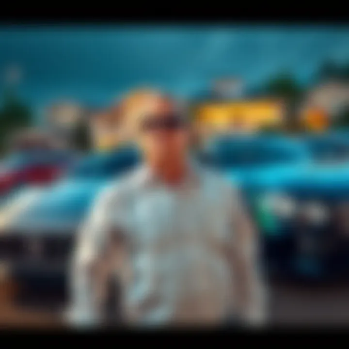Owner of a medium-sized company stands beside luxury cars and multiple homes while workers express frustration about stagnant wages and financial struggles.