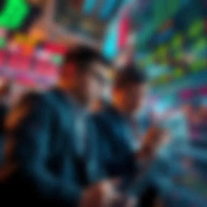 Panic Selling in the Market Investors anxiously watching stock prices drop and discussing selling their assets in a chaotic environment