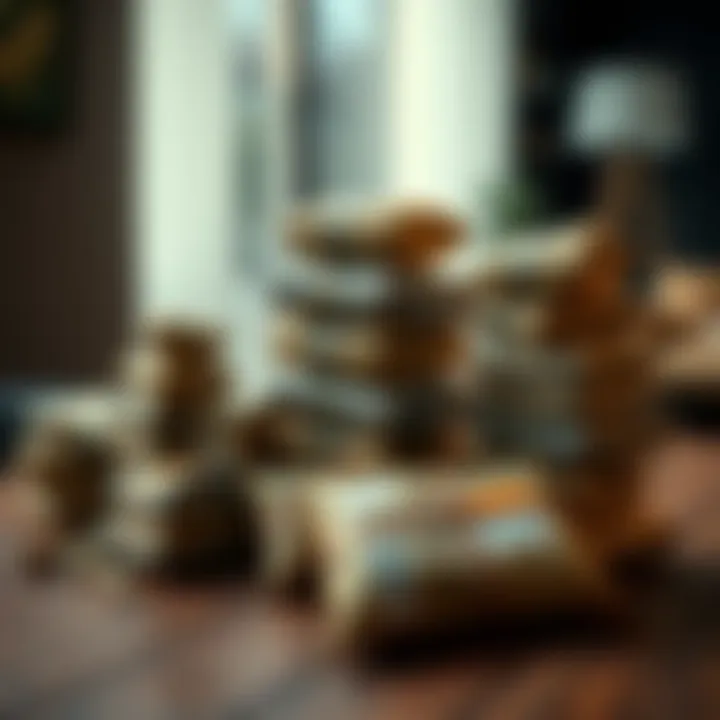 A collection of small parcels stacked on a wooden table, symbolizing people's journey to earn their first dollar.