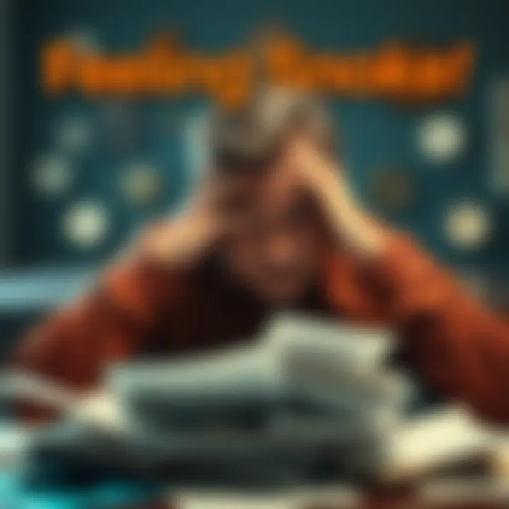 A worried parent holding their head in their hands, surrounded by bills and paperwork, reflecting stress over a large investment