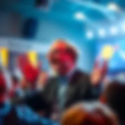 Pastor Tim speaking passionately at a Dogecoin community event, urging members to unite and improve the project.