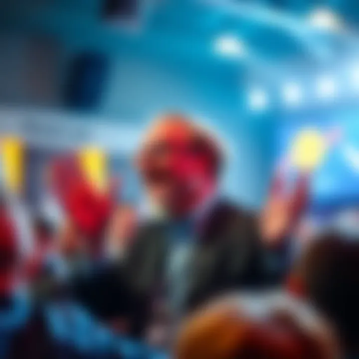 Pastor Tim speaking passionately at a Dogecoin community event, urging members to unite and improve the project.