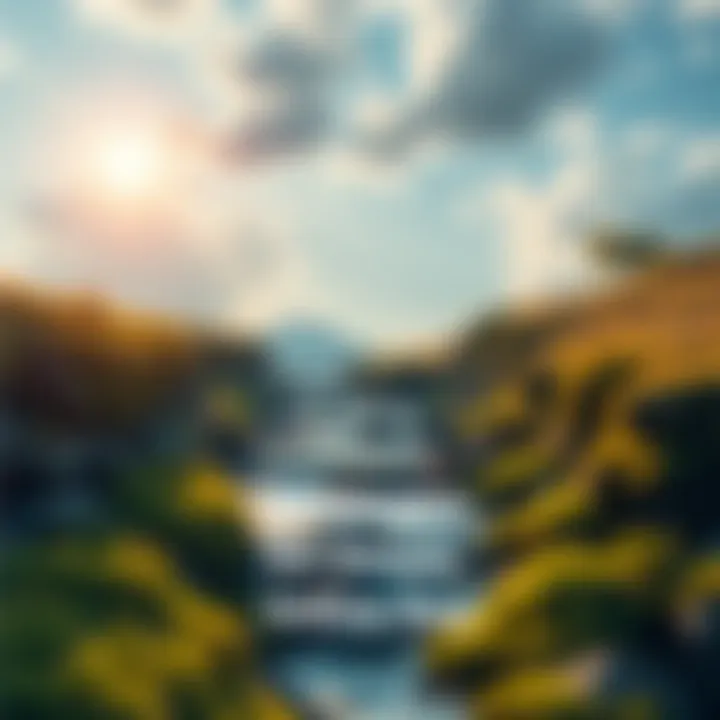 A serene landscape depicting growth and stability with a slow-moving stream