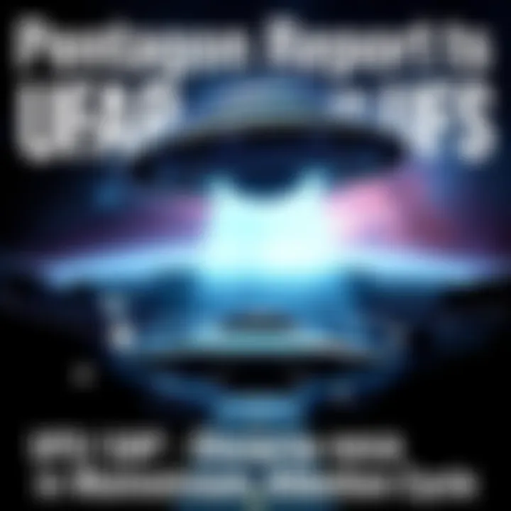 A collage of UFO sightings and Pentagon reports with a backdrop of stars and space.