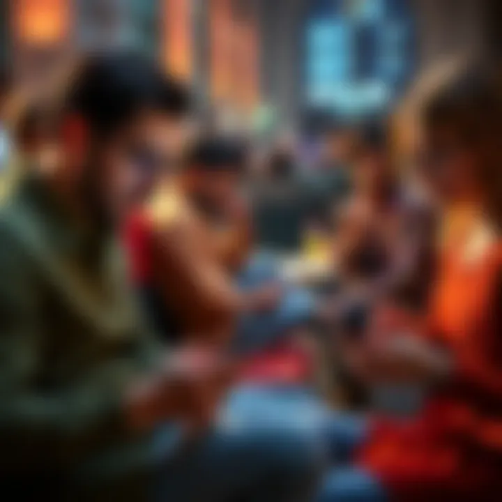People using apps to buy Bitcoin A group of people looking at their smartphones while browsing Bitcoin purchasing apps in a relaxed setting